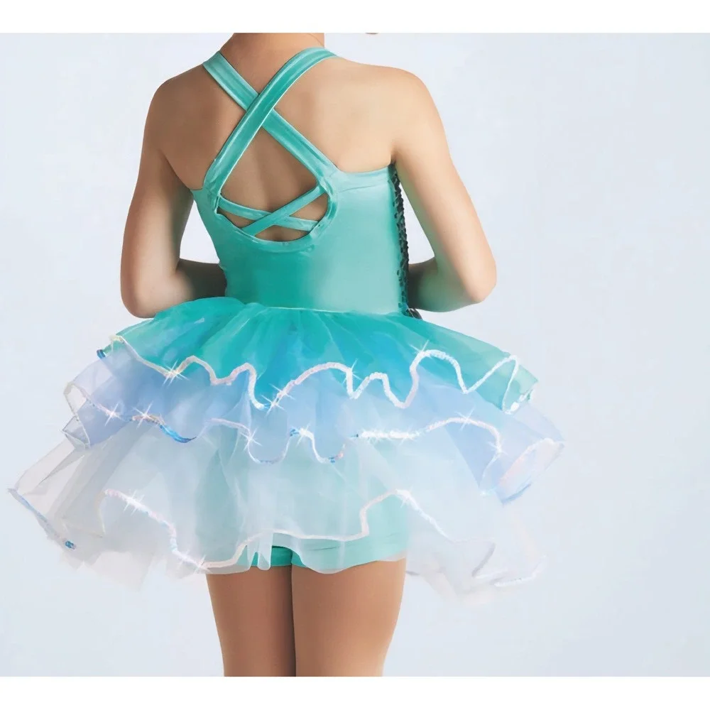 XSC Girls Weissman Dance Costume SET Teal Blue Fringe Tutu Leotard NEW $90